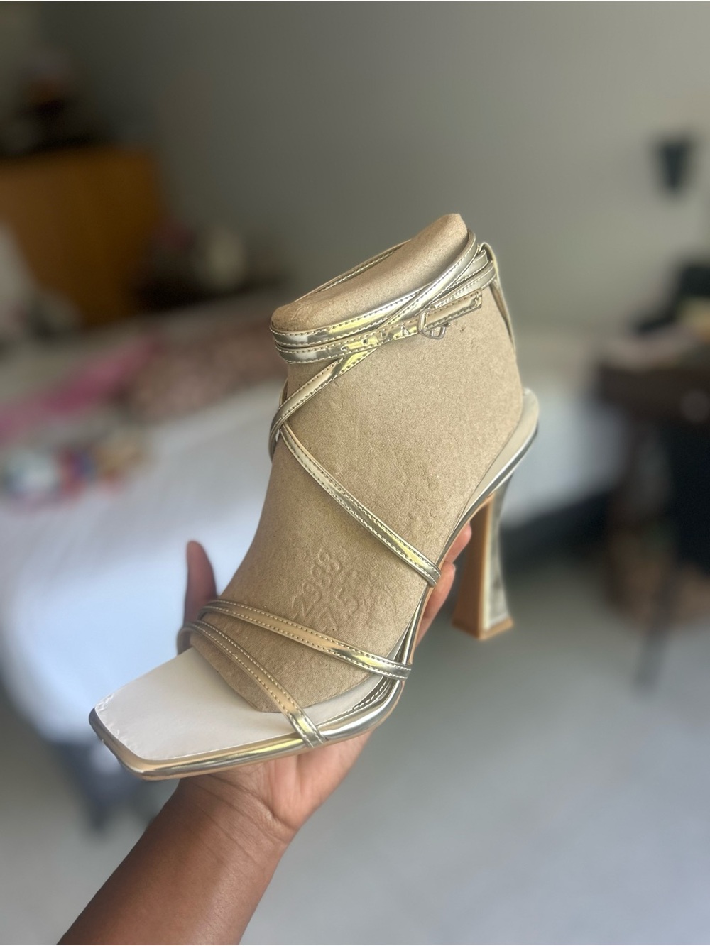 Gianni Bini Gold Strappy High Heel Sandal